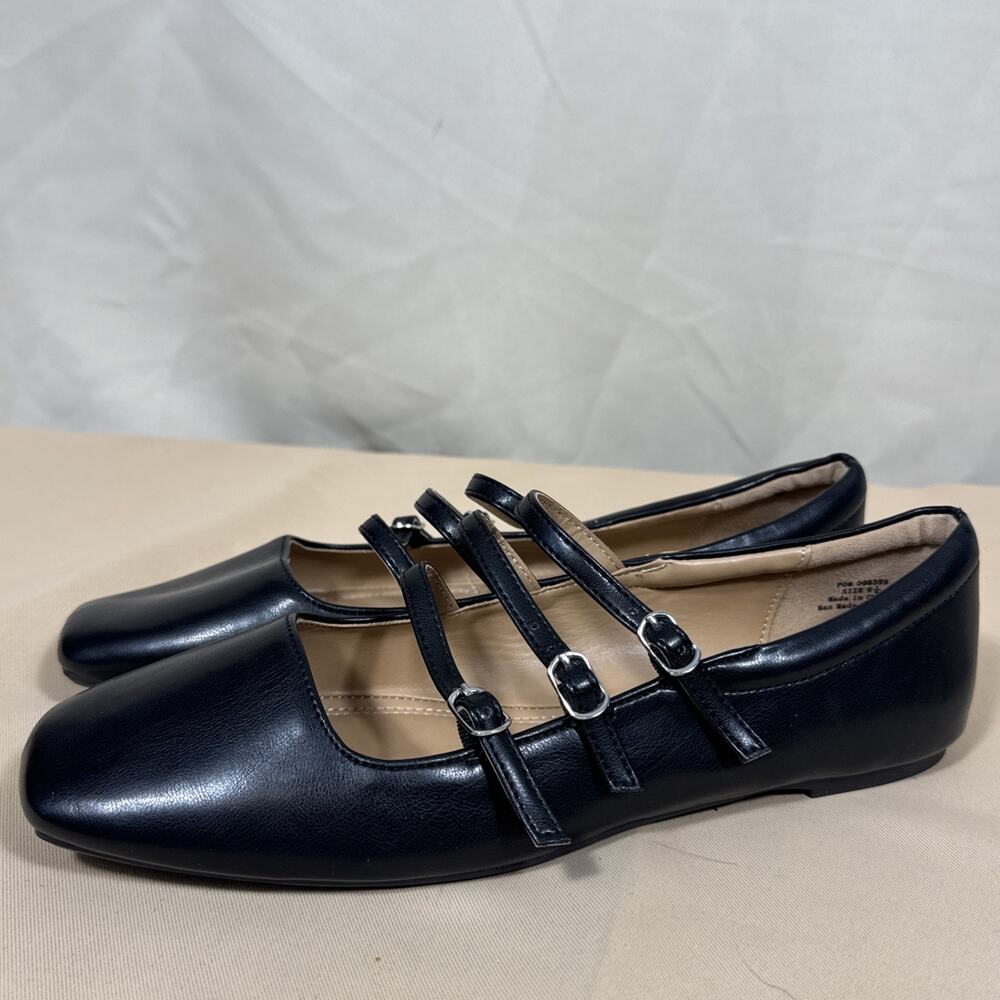 Journee Collection Womens 9.5 Black Triple Strap Mary Jane Flats Balletcore